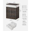 Brown PP Rattan 24-Gal Laundry Hamper Basket w/ 2-Compartment Washable Liner Bag