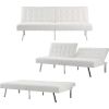 Mid-Century Modern Split Back Futon Sleep Sofa Bed in White Faux Leather