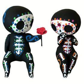 2pcs Sugar Head Doll, Resin Decoration Crafts Halloween Skull Couple Statue Resin Ornament,Valentine's Day, Room Decor, Home Decor