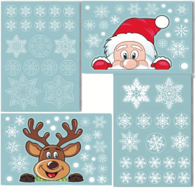 4 Sheets Christmas Window Clings Snowflake Snowman Moose Elk Pattern Window Decals Reusable Static Stickers For Christmas Holiday Birthday Home Decora