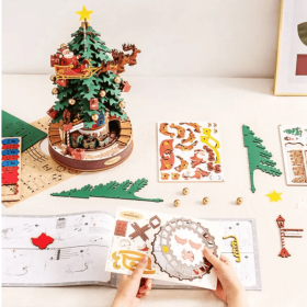 3D Puzzles For Adults, Wooden Music Box Christmas Melody Tree, 3D Model Building Kits For Adults