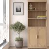 Bookshelf 5 Tier Book Shelf Rattan Tall Bookcase with Doors Storage Wood Shelves Large Bookshelves Farmhouse Bookcases Library Book Case for Living Ro