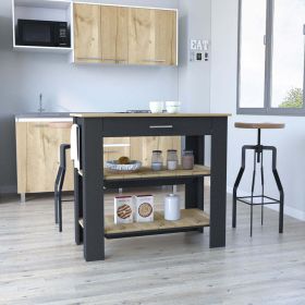 Kitchen Island 40 Inches Dozza, Two Shelves, Black Wengue / Light Oak Finish