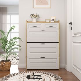 White +Oak Color shoe cabinet with 3 doors 2 drawers,PVC door with shape ,large space for storage