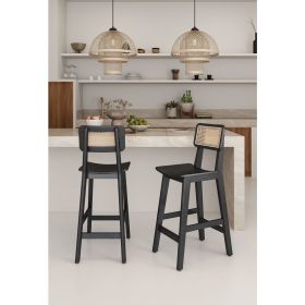 Manhattan Comfort Versailles Counter Stool in Black and Natural Cane