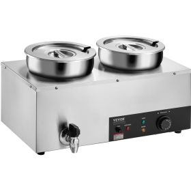 VEVOR Electric Soup Warmer, Dual 7.4QT Stainless Steel Round Pot 86~185°F Adjustable Temp