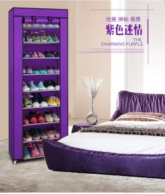 Fashionable Room-saving 9 Lattices Non-woven Fabric Shoe Rack Purple