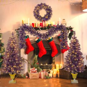 Pre-lit Christmas Artificial Tree 4-Piece Set, Garland, Wreath and Set of 2 Entrance Trees, X-mas with LED Lights, PVC Festival Celebration Set