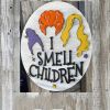 1pc, Halloween Door Sign, I Smell Children Hanging Sign For Front Door Rustic Wooden Door Hangers Wreath With Bow For Halloween Home Outdoor Wall Deco