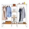 Clothes Rack with Wood Shelf, Freestanding Clothing Rack, Garment Rack, Standing Metal Sturdy Clothing Rack, White