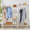 Clothes Rack with Wood Shelf, Freestanding Clothing Rack, Garment Rack, Standing Metal Sturdy Clothing Rack, White