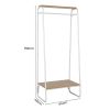 Clothes Rack with Wood Shelf, Freestanding Clothing Rack, Garment Rack, Standing Metal Sturdy Clothing Rack, White