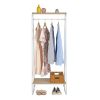 Clothes Rack with Wood Shelf, Freestanding Clothing Rack, Garment Rack, Standing Metal Sturdy Clothing Rack, White