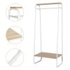 Clothes Rack with Wood Shelf, Freestanding Clothing Rack, Garment Rack, Standing Metal Sturdy Clothing Rack, White