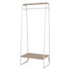 Clothes Rack with Wood Shelf, Freestanding Clothing Rack, Garment Rack, Standing Metal Sturdy Clothing Rack, White