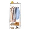 Clothes Rack with Wood Shelf, Freestanding Clothing Rack, Garment Rack, Standing Metal Sturdy Clothing Rack, White