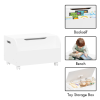 Wooden Toy Box with 4 Universal Wheels, Kids Toy Storage Organizer with Front Bookshelf, Flip-Top Lid, Safety Hinge, Boys Girls Toy Chest Bench for Pl