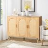 Modern Rattan Shoe Storage Cabinet with 3 Doors and Adjustable Shelves, Accent Cabinet for Living Room, Bedroom, Hallway