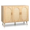 Modern Rattan Shoe Storage Cabinet with 3 Doors and Adjustable Shelves, Accent Cabinet for Living Room, Bedroom, Hallway