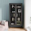 Metal locker with screen door, wine cabinet with adjustable shelf, suitable for kitchen, living room, home office, black