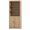 Bookshelf 5 Tier Book Shelf Rattan Tall Bookcase with Doors Storage Wood Shelves Large Bookshelves Farmhouse Bookcases Library Book Case for Living Ro