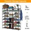 8-Tier 3-Row Shoe Rack Metal Shoe Storage Shelf Free Standing Large Shoe Stand 42 Pairs Shoe Tower Unit Tall Shoe Organizer with 2 Hooks for Entryway