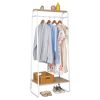 Clothes Rack with Wood Shelf, Freestanding Clothing Rack, Garment Rack, Standing Metal Sturdy Clothing Rack, White