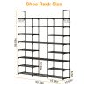 8-Tier 3-Row Shoe Rack Metal Shoe Storage Shelf Free Standing Large Shoe Stand 42 Pairs Shoe Tower Unit Tall Shoe Organizer with 2 Hooks for Entryway