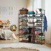 8-Tier 3-Row Shoe Rack Metal Shoe Storage Shelf Free Standing Large Shoe Stand 42 Pairs Shoe Tower Unit Tall Shoe Organizer with 2 Hooks for Entryway