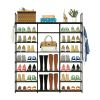 8-Tier 3-Row Shoe Rack Metal Shoe Storage Shelf Free Standing Large Shoe Stand 42 Pairs Shoe Tower Unit Tall Shoe Organizer with 2 Hooks for Entryway