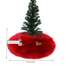 1pc Snow White Faux Fur Christmas Tree Skirt (Color: Red, size: 23.62*23.62inch)