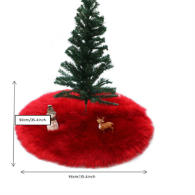 1pc Snow White Faux Fur Christmas Tree Skirt (Color: Red, size: 35.43*35.43inch)