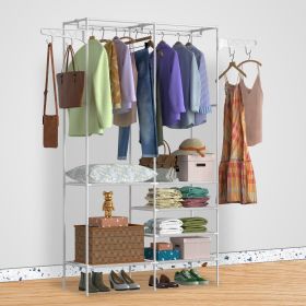 Metal Garment Rack Shoe Clothing Organizer Shelves (Color: White)