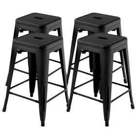 24 Inch Set of 4 Tolix Style Counter Height Barstool (Color: Black)