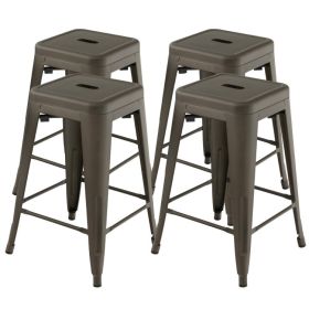 24 Inch Set of 4 Tolix Style Counter Height Barstool (Color: Green)