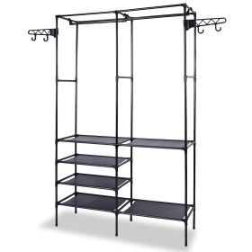 Metal Garment Rack Shoe Clothing Organizer Shelves (Color: Black)