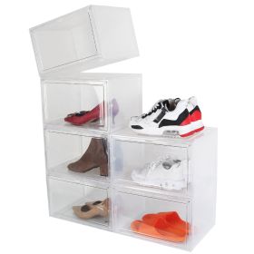 6Packs Collapsible Shoe Box Stackable Shoe Storage Bin Transparent Dustproof Hard PP Shoe Organizer Container with Magnetic Door (Color: Clear)