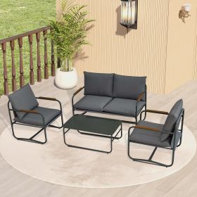 4-Piece Outdoor Patio Furniture Sets, with Removable Seating Cushion,  Poolside (Color: Gray)