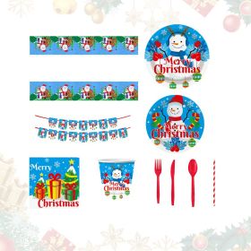 Christmas 10-piece set   Set Party Supplies Snowman Disposable Tableware Paper Plates and Napkins Banners Plastic tablecloths Cutlery Serves 60 for Me (Color: Blue)