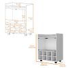 Minneapolis Bar Cart with Integrated 8-Bottle Rack, White Glass Encased Cabinet