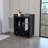 Minneapolis Bar Cart with Integrated 8-Bottle Rack, White Glass Encased Cabinet