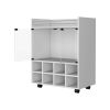 Minneapolis Bar Cart with Integrated 8-Bottle Rack, White Glass Encased Cabinet