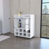 Minneapolis Bar Cart with Integrated 8-Bottle Rack, White Glass Encased Cabinet